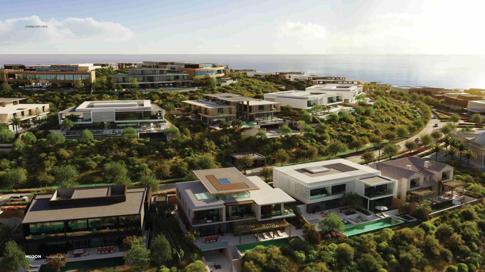 Nawayef West Hill and East Hill villas at Hudayriyat Hill Abu Dhabi with skyline views and modern architecture